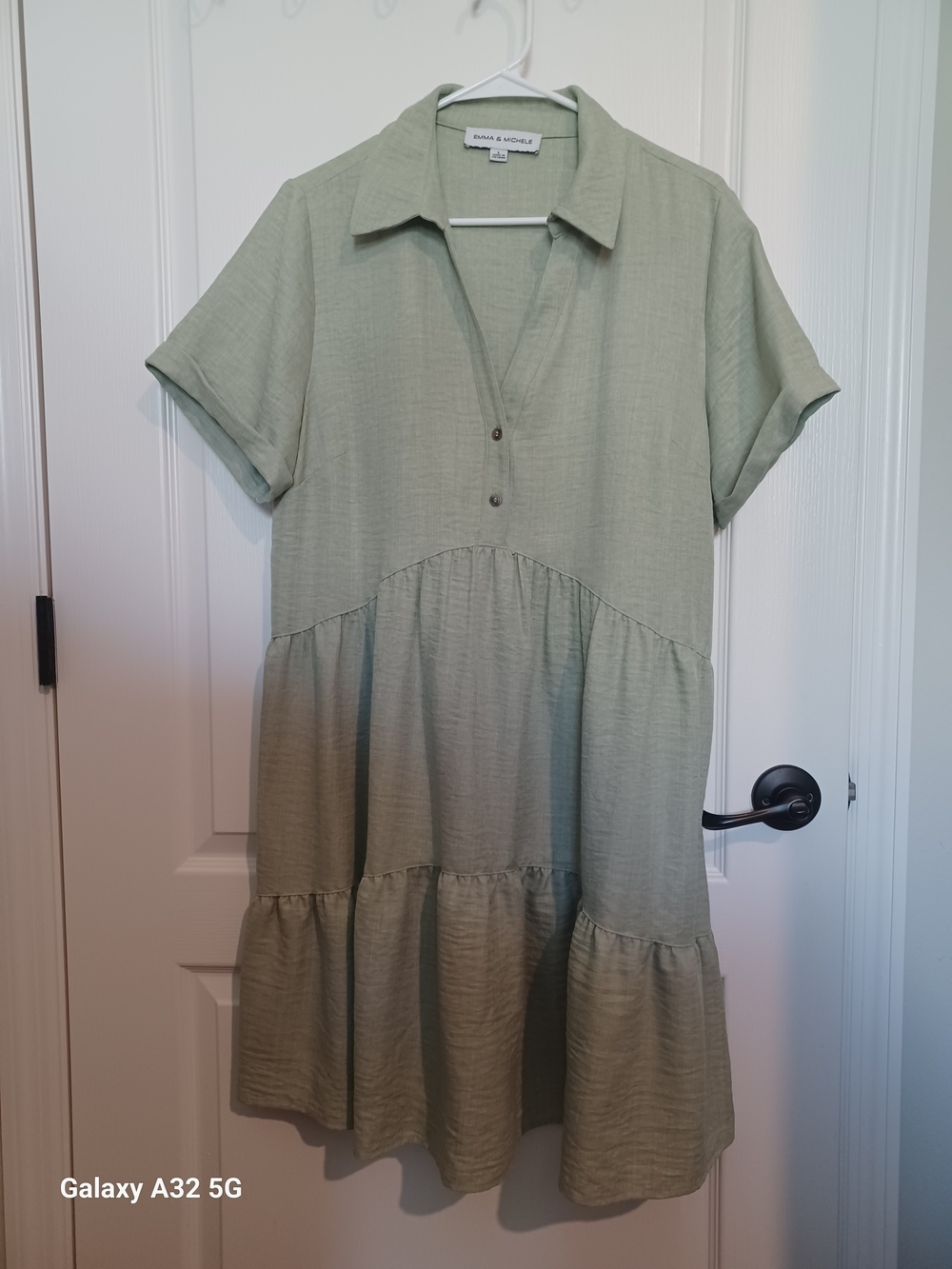 Emma & Michele Sage Green Short Sleeve Tiered Shirt Dress